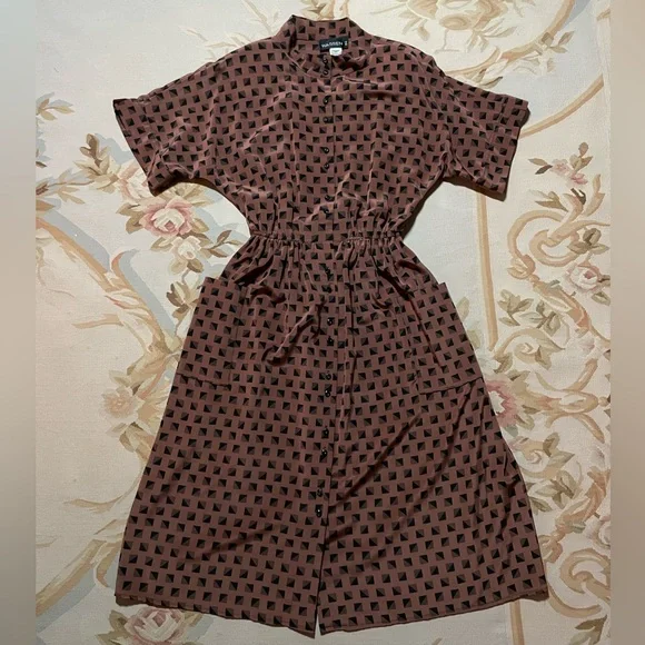 Fun, brown and black patterned vintage dress by Warren Z size 6 - Picture 3 of 9